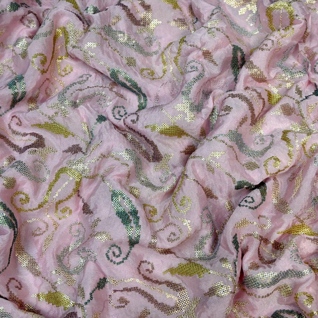 Chinon Chiffon Zari With Sequins Embroidery Fabrics