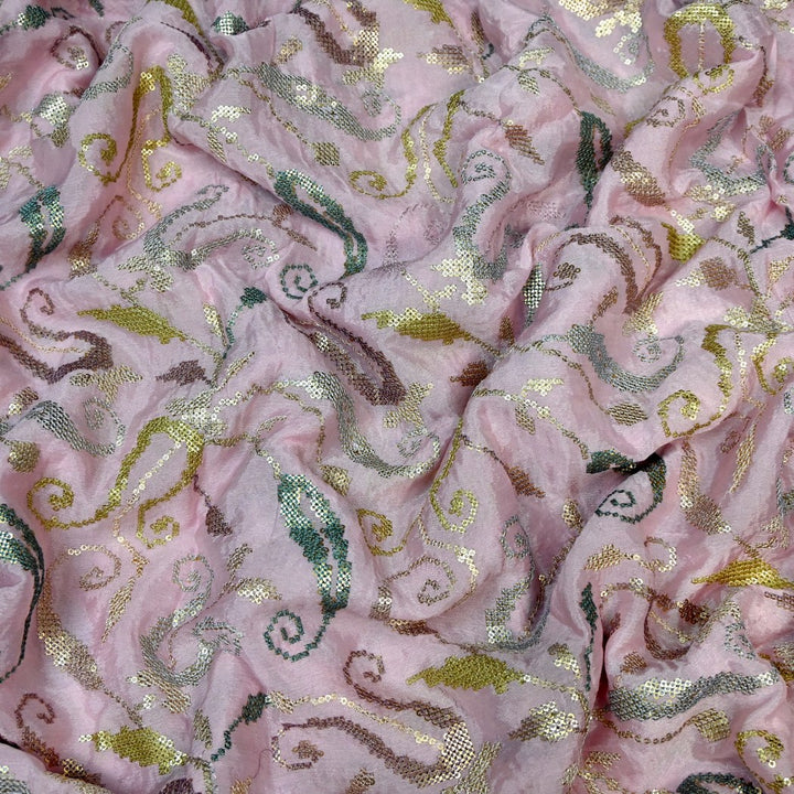 Chinon Chiffon Zari With Sequins Embroidery Fabrics