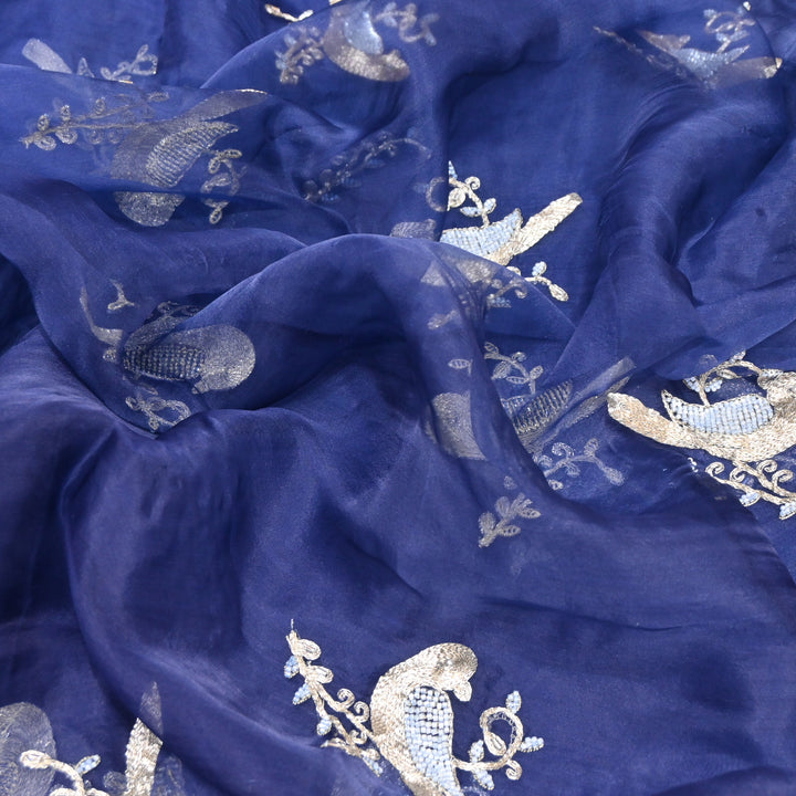 Silk Organza Zari & Moti Embroidery Fabric | Designer Fabric | PS2352-03