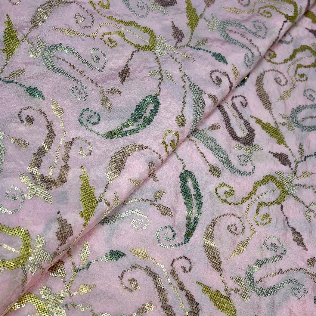 Chinon Chiffon Zari With Sequins Embroidery Fabrics
