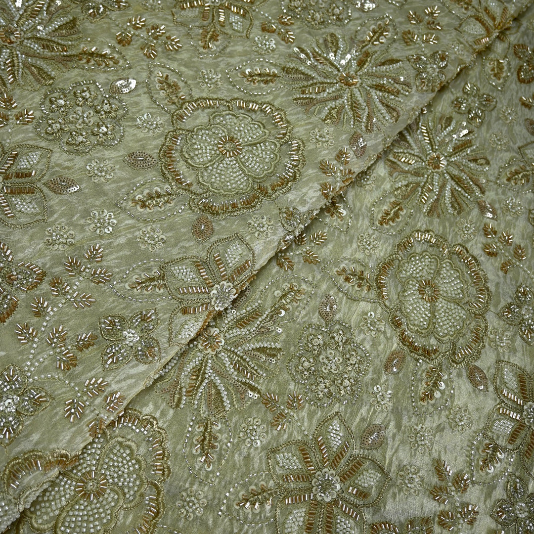Dyeable Tissue Zari Moti Sequins Embroidery Fabric