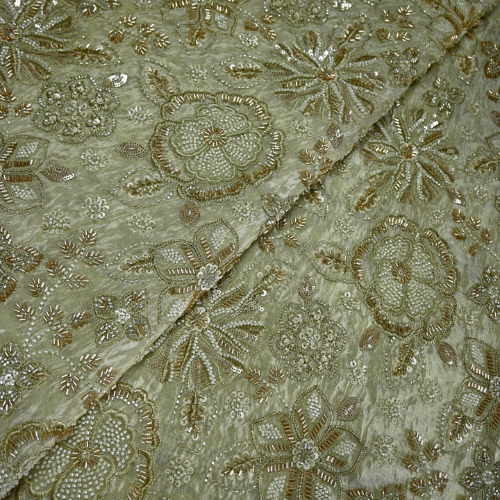 Dyeable Tissue Zari Moti Sequins Embroidery Fabric