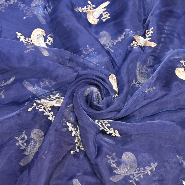 Silk Organza Zari & Moti Embroidery Fabric | Designer Fabric | PS2352-03
