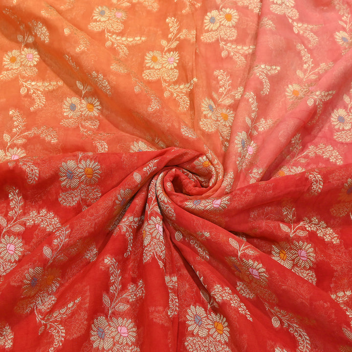 Premium  Dyed Viscose Georgette 4D Shade Zari Jacquard Fabric - 00004D-2