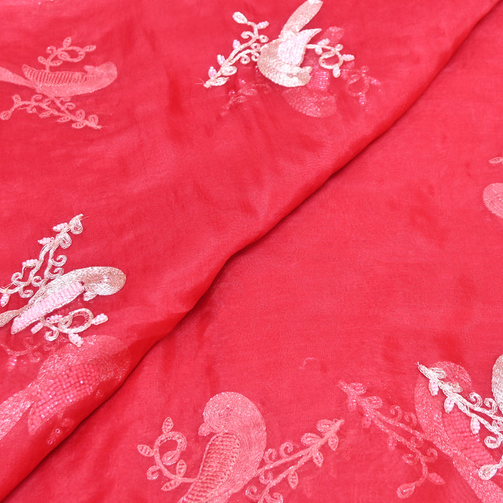 Silk Organza Zari & Moti Embroidery Fabric | Designer Fabric | PS2352-04