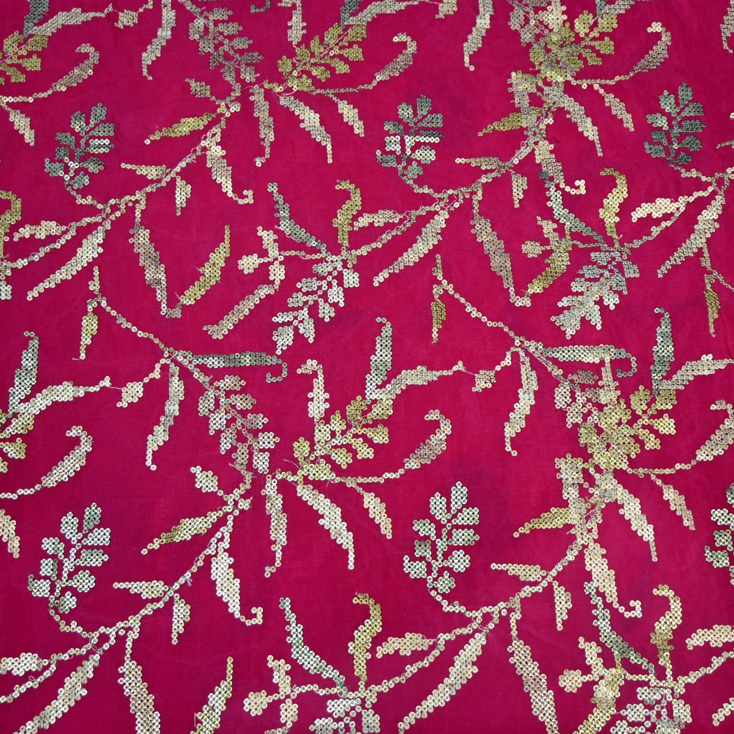 Chinon Chiffon Zari With Sequins Embroidery Fabrics