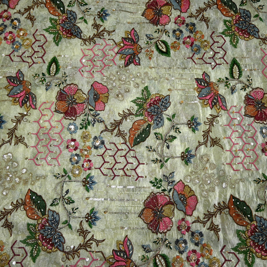 Dyeable Tissue Multi Thread with Cut Dana Sequins Embroidery Fabric