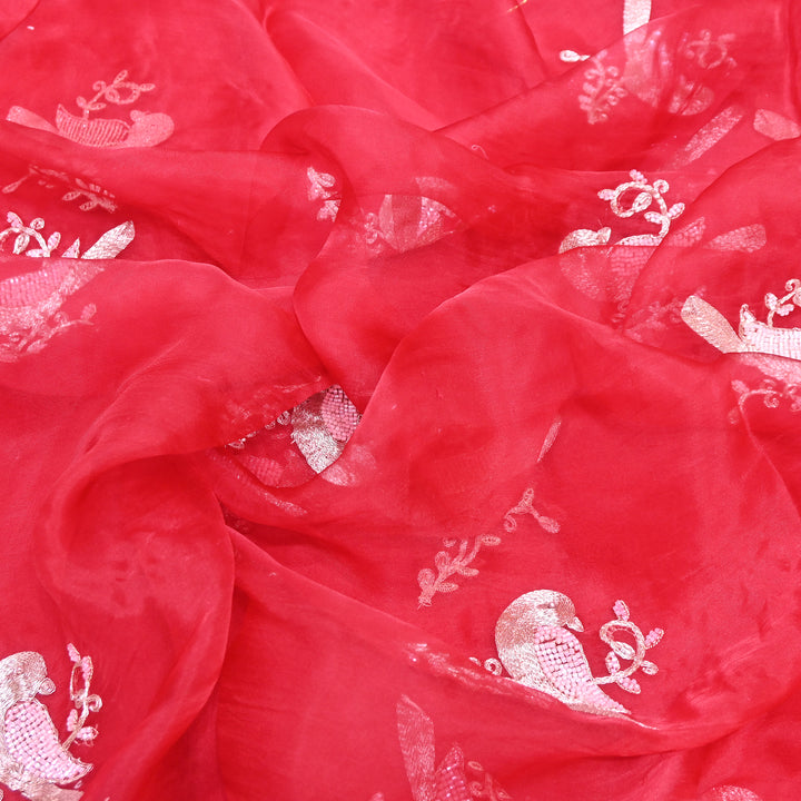 Silk Organza Zari & Moti Embroidery Fabric | Designer Fabric | PS2352-04