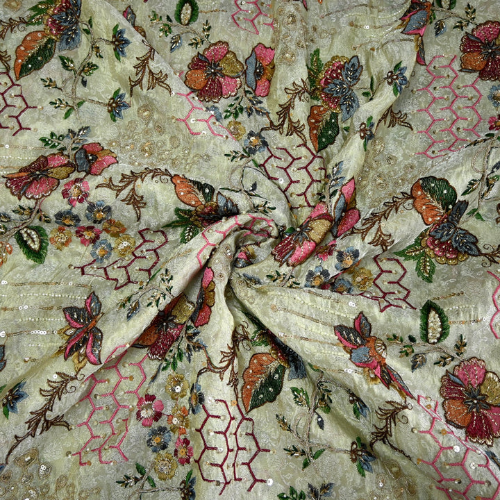 Dyeable Tissue Multi Thread with Cut Dana Sequins Embroidery Fabric