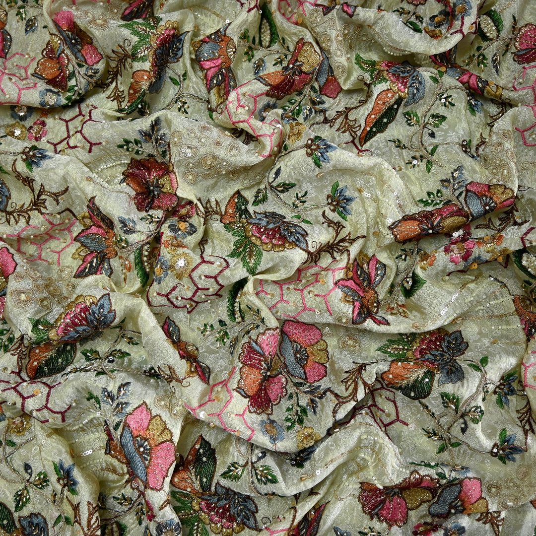 Dyeable Tissue Multi Thread with Cut Dana Sequins Embroidery Fabric