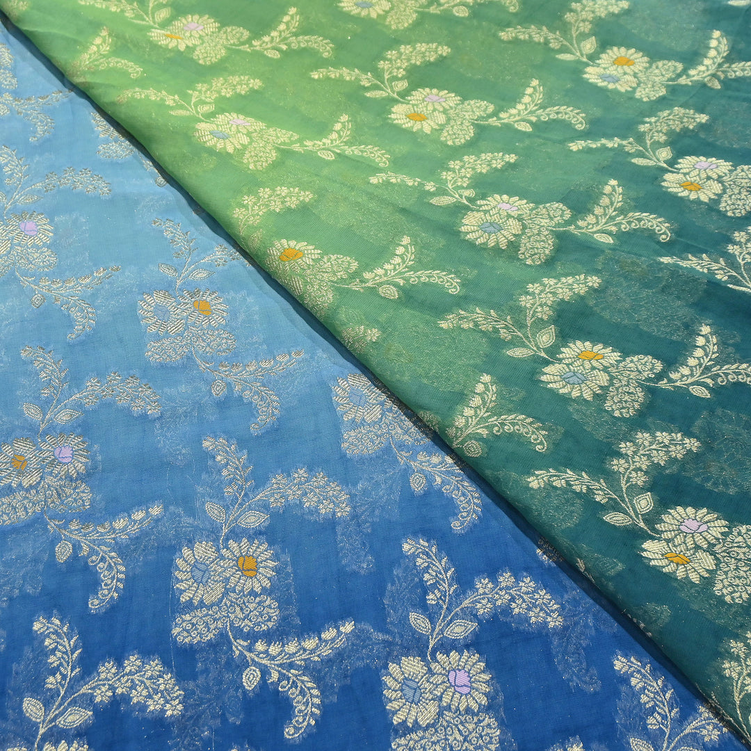 Premium  Dyed Viscose Georgette 4D Shade Zari Jacquard Fabric - 00004D-3