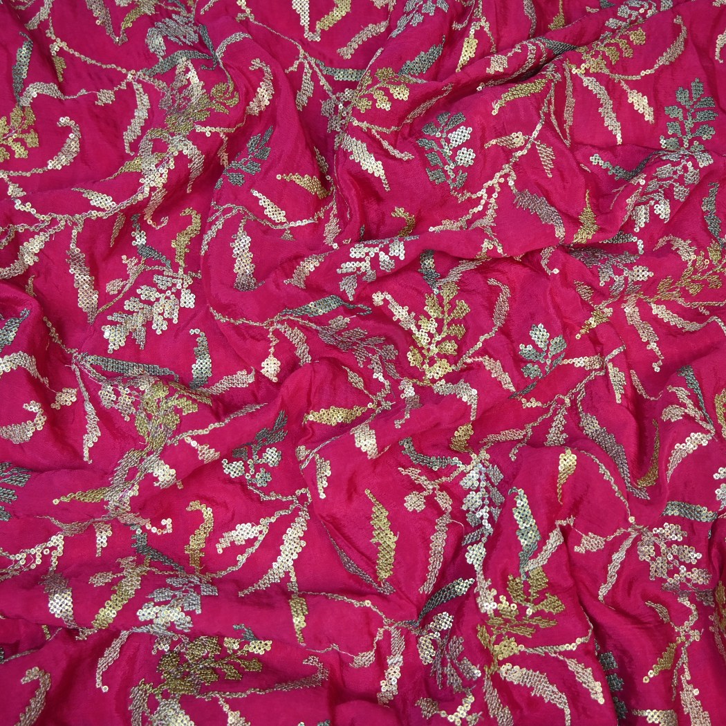 Chinon Chiffon Zari With Sequins Embroidery Fabrics