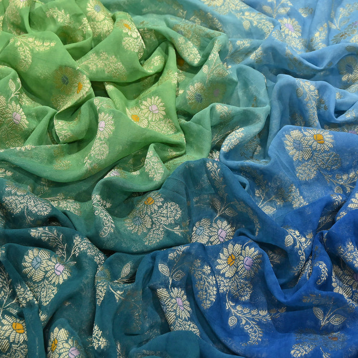 Premium  Dyed Viscose Georgette 4D Shade Zari Jacquard Fabric - 00004D-3