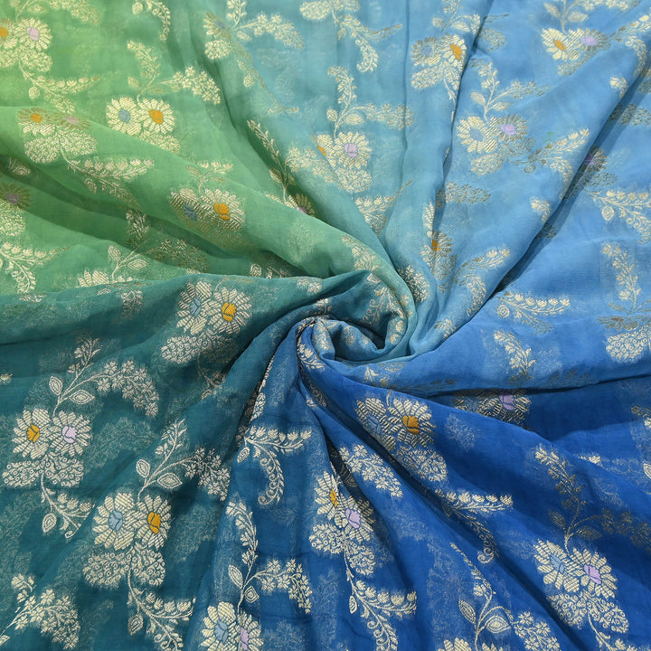 Premium  Dyed Viscose Georgette 4D Shade Zari Jacquard Fabric - 00004D-3