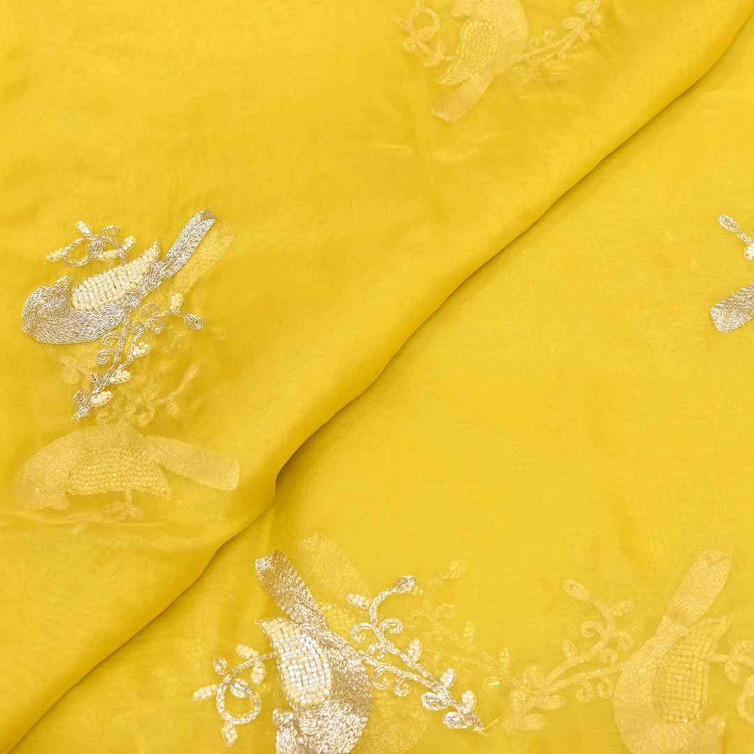 Silk Organza Zari & Moti Embroidery Fabric | Designer Fabric | PS2352-06