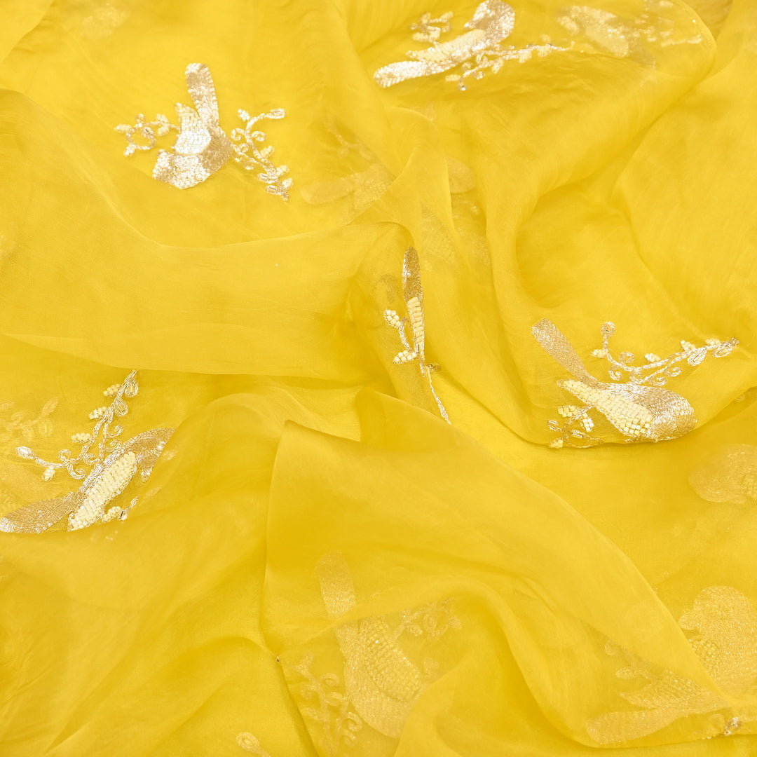 Silk Organza Zari & Moti Embroidery Fabric | Designer Fabric | PS2352-06