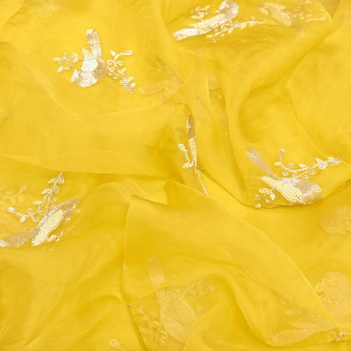 Silk Organza Zari & Moti Embroidery Fabric | Designer Fabric | PS2352-06