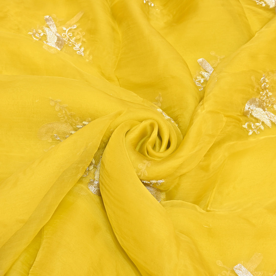 Silk Organza Zari & Moti Embroidery Fabric | Designer Fabric | PS2352-06