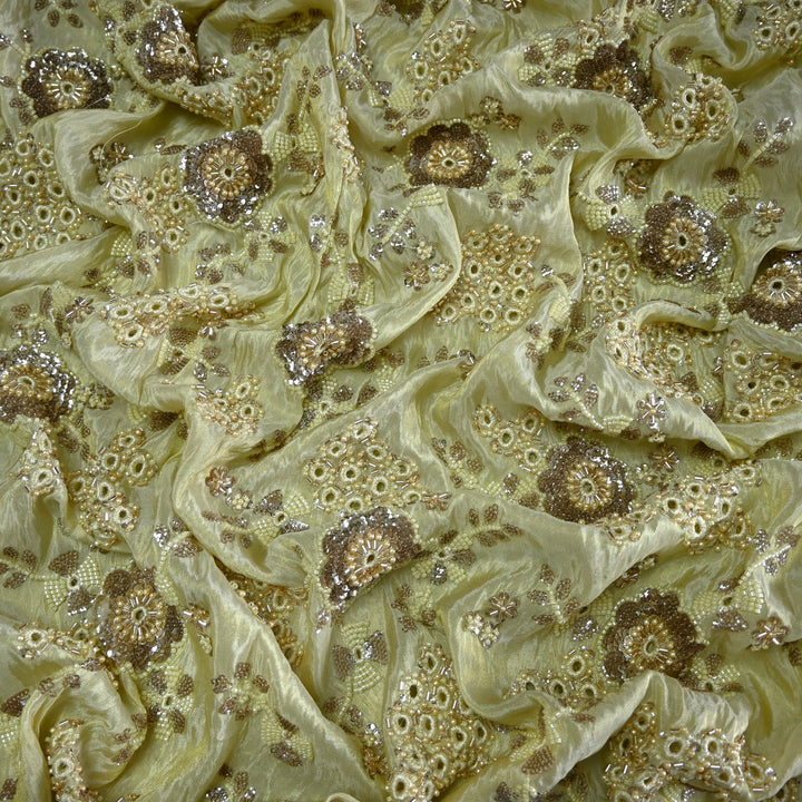 Dyeable Tissue Cut Dana Moti with Sequins Embroidery Fabric