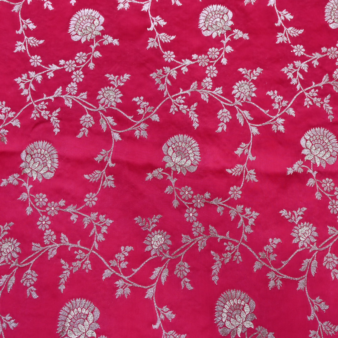 Rose Pink Satin Georgette Brocade with Zari Jacquard Jaal Fabric