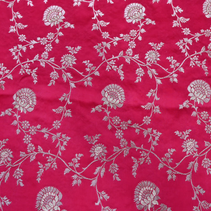 Rose Pink Satin Georgette Brocade with Zari Jacquard Jaal Fabric