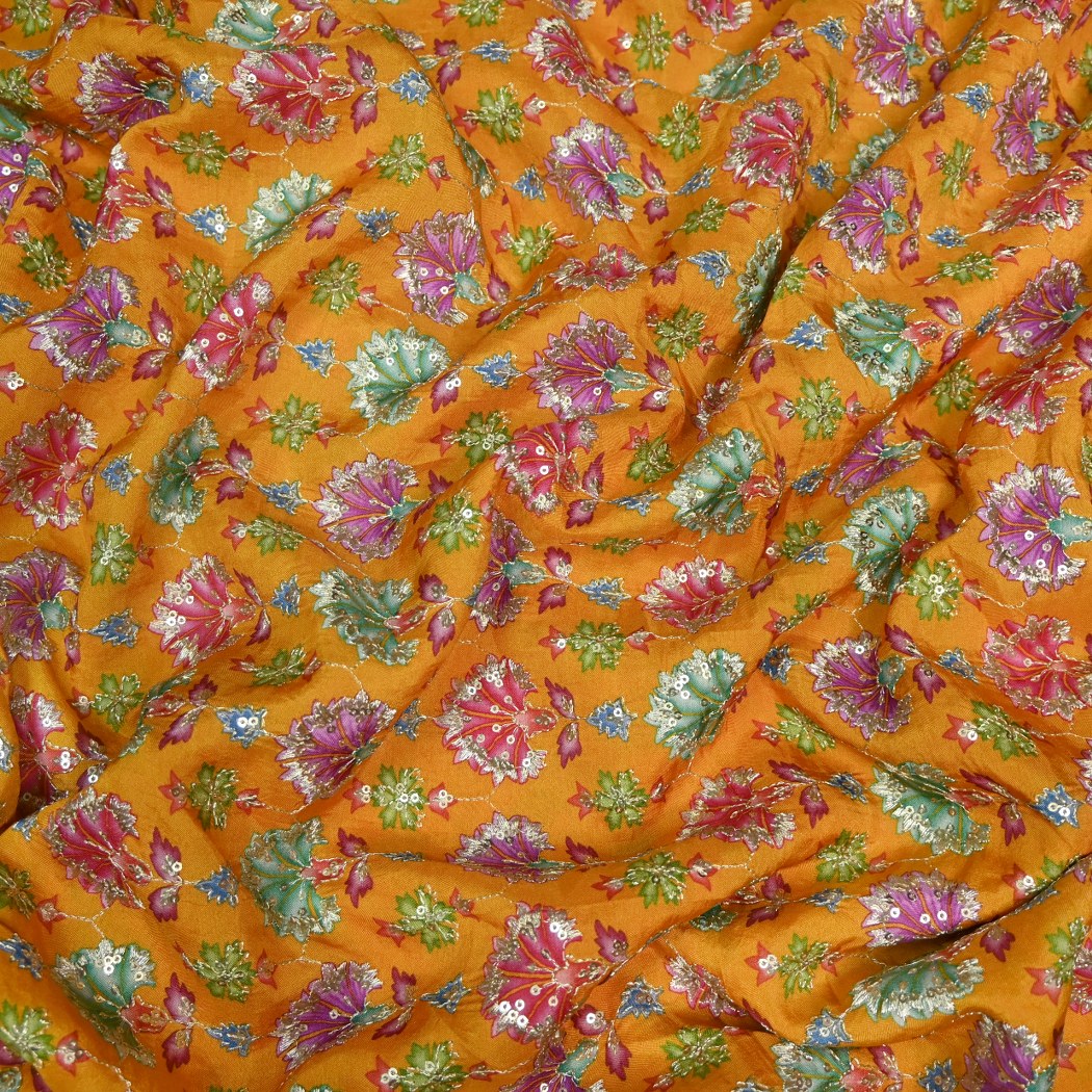 Dola Silk Position Primt With Zari Sequins Embroidery Fabrics