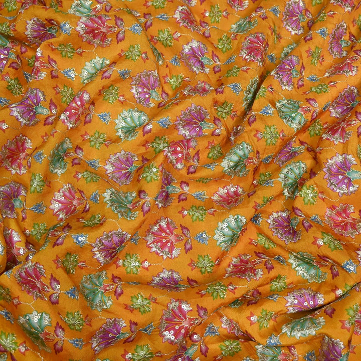 Dola Silk Position Primt With Zari Sequins Embroidery Fabrics