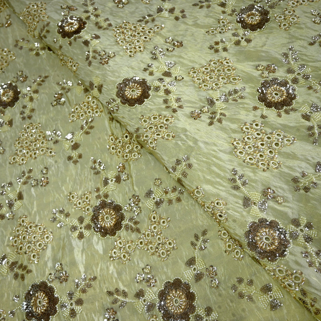 Dyeable Tissue Cut Dana Moti with Sequins Embroidery Fabric