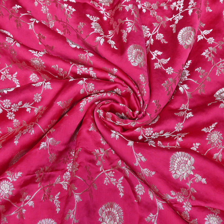Rose Pink Satin Georgette Brocade with Zari Jacquard Jaal Fabric