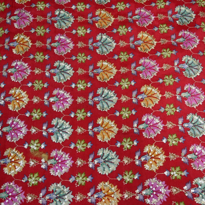 Dola Silk Position Primt With Zari Sequins Embroidery Fabrics