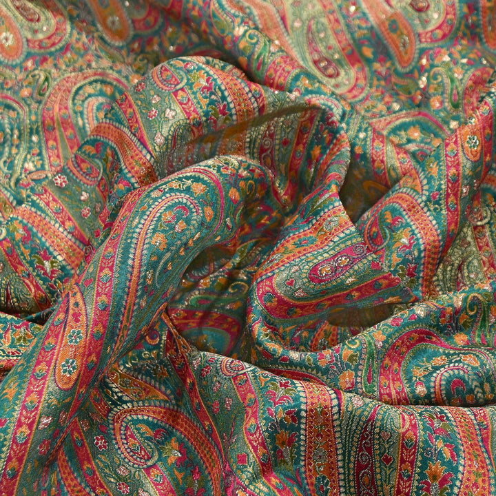 Dola Position Print Zari Jacquard Fabric – Designer Ethnic Fabric - H16872-2