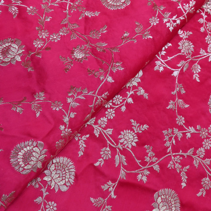 Rose Pink Satin Georgette Brocade with Zari Jacquard Jaal Fabric