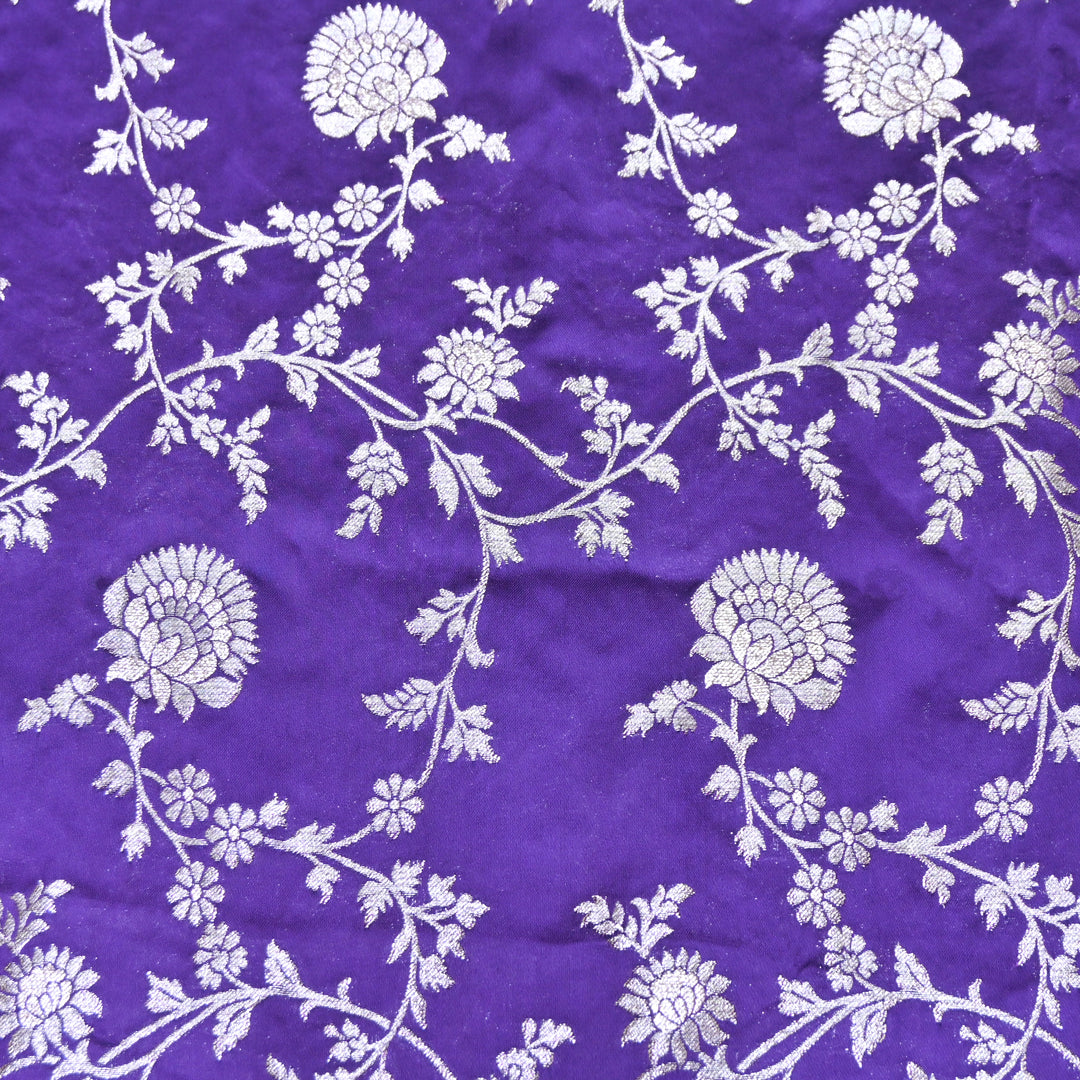 Purple Satin Georgette Brocade with Zari Jacquard Jaal Fabric