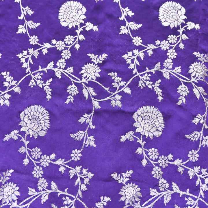 Purple Satin Georgette Brocade with Zari Jacquard Jaal Fabric