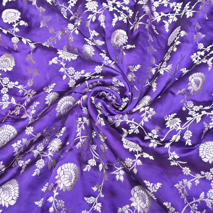 Purple Satin Georgette Brocade with Zari Jacquard Jaal Fabric