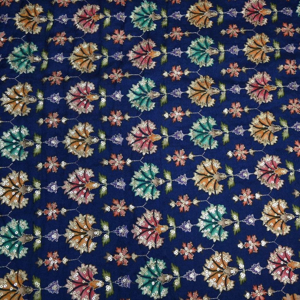 Dola Silk Position Primt With Zari Sequins Embroidery Fabrics