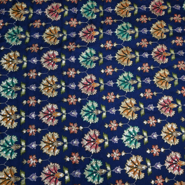 Dola Silk Position Primt With Zari Sequins Embroidery Fabrics