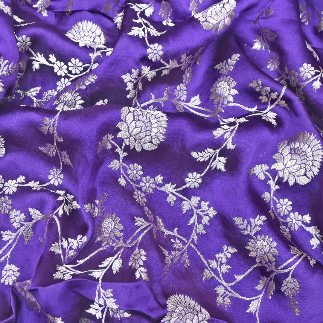 Purple Satin Georgette Brocade with Zari Jacquard Jaal Fabric