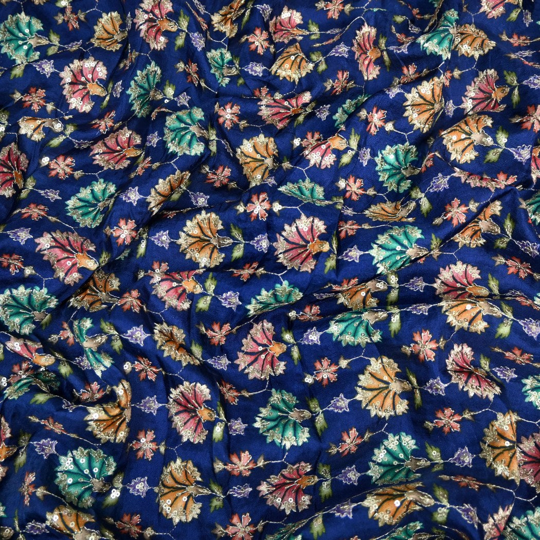 Dola Silk Position Primt With Zari Sequins Embroidery Fabrics