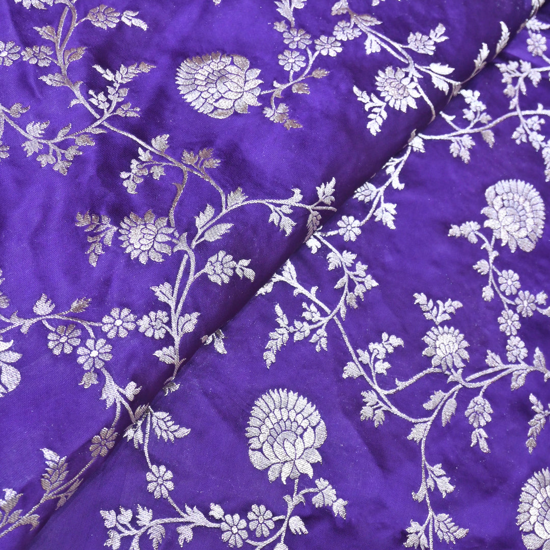 Purple Satin Georgette Brocade with Zari Jacquard Jaal Fabric