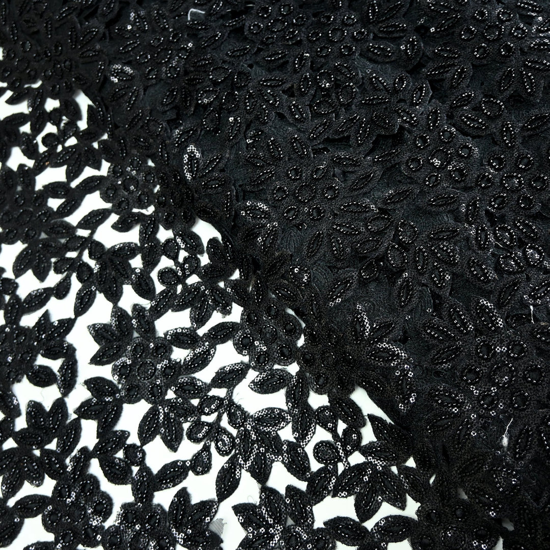 Net Cut Work With Cut Dana Sequins Embroidery Fabric