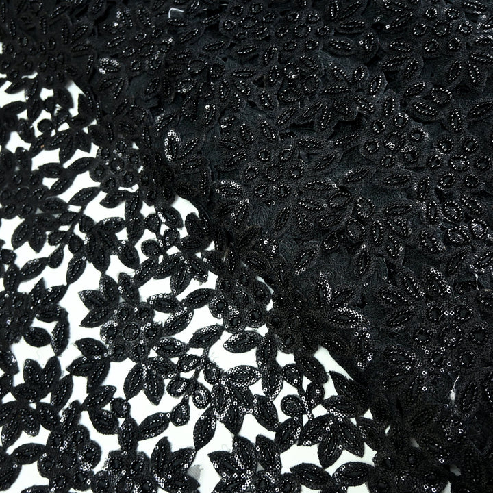 Net Cut Work With Cut Dana Sequins Embroidery Fabric