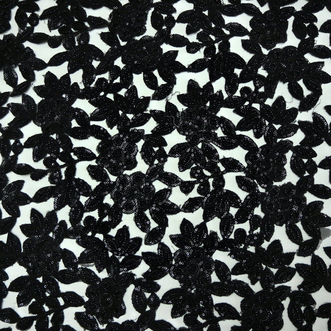 Net Cut Work With Cut Dana Sequins Embroidery Fabric