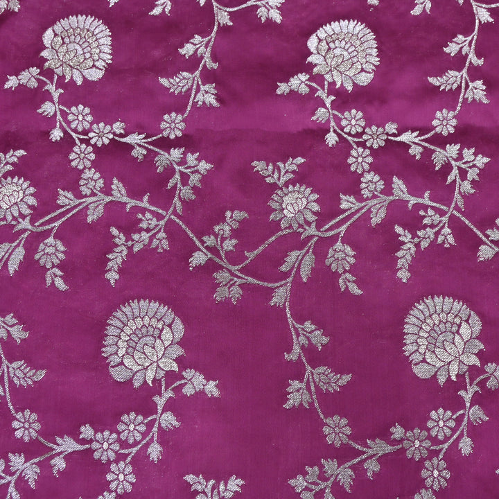 Rani Pink Satin Georgette Brocade with Zari Jacquard Jaal Fabric