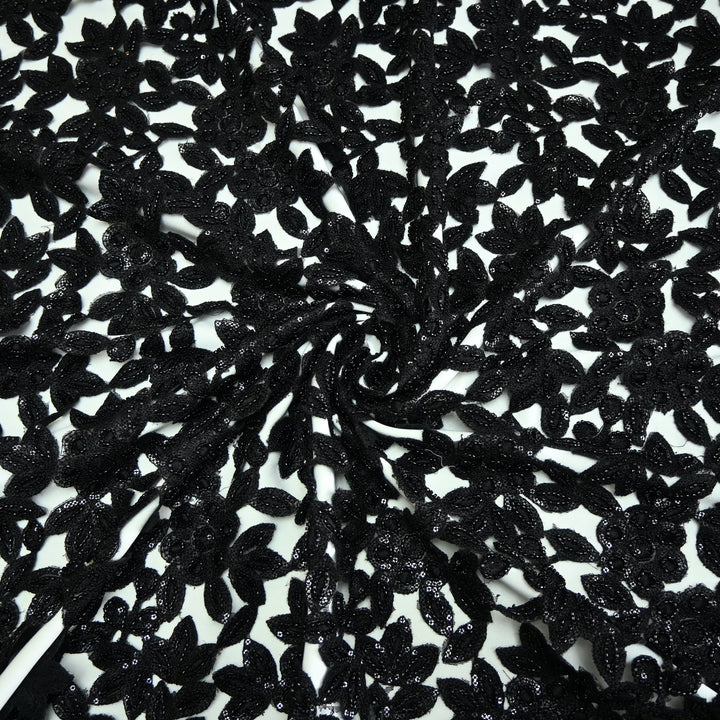 Net Cut Work With Cut Dana Sequins Embroidery Fabric