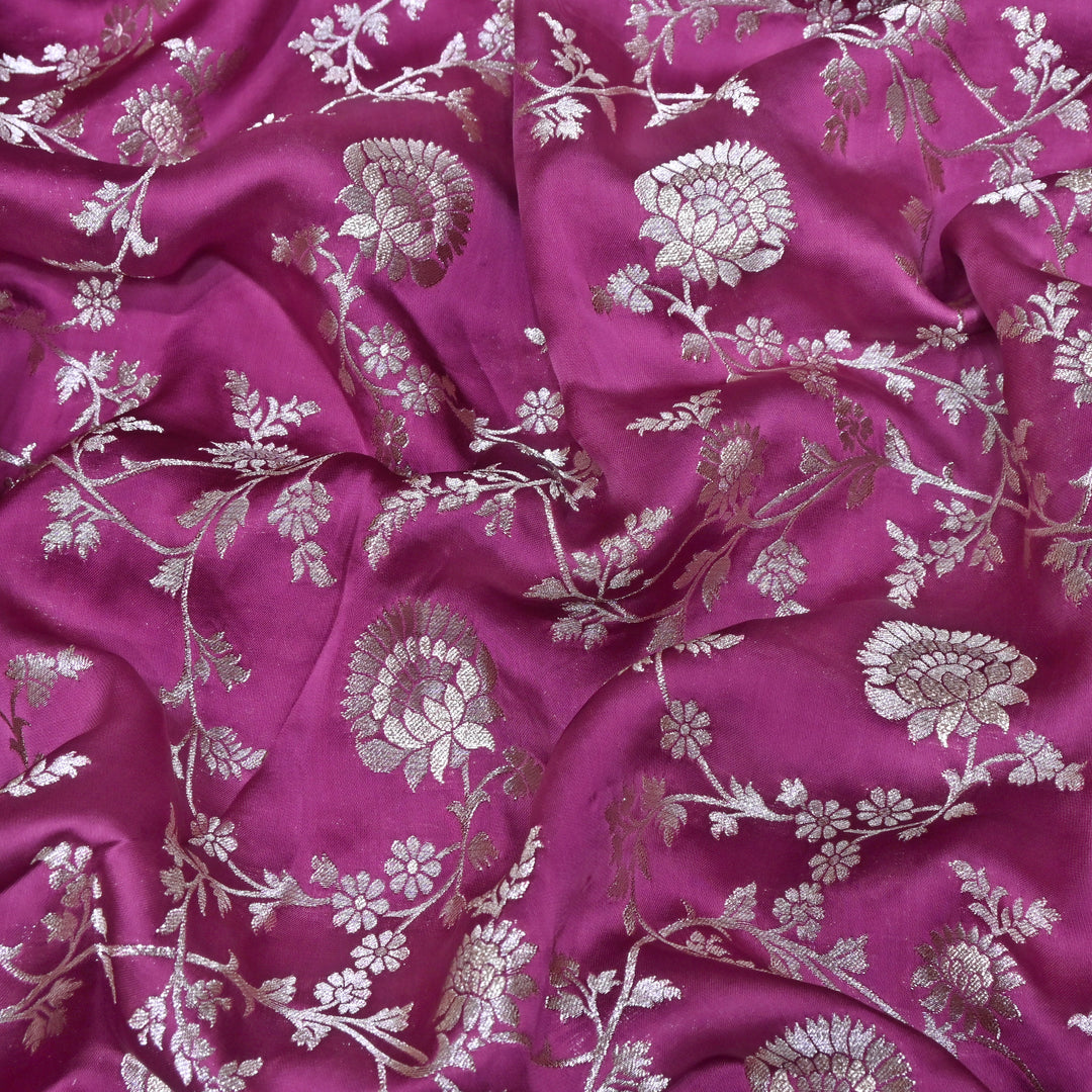 Rani Pink Satin Georgette Brocade with Zari Jacquard Jaal Fabric