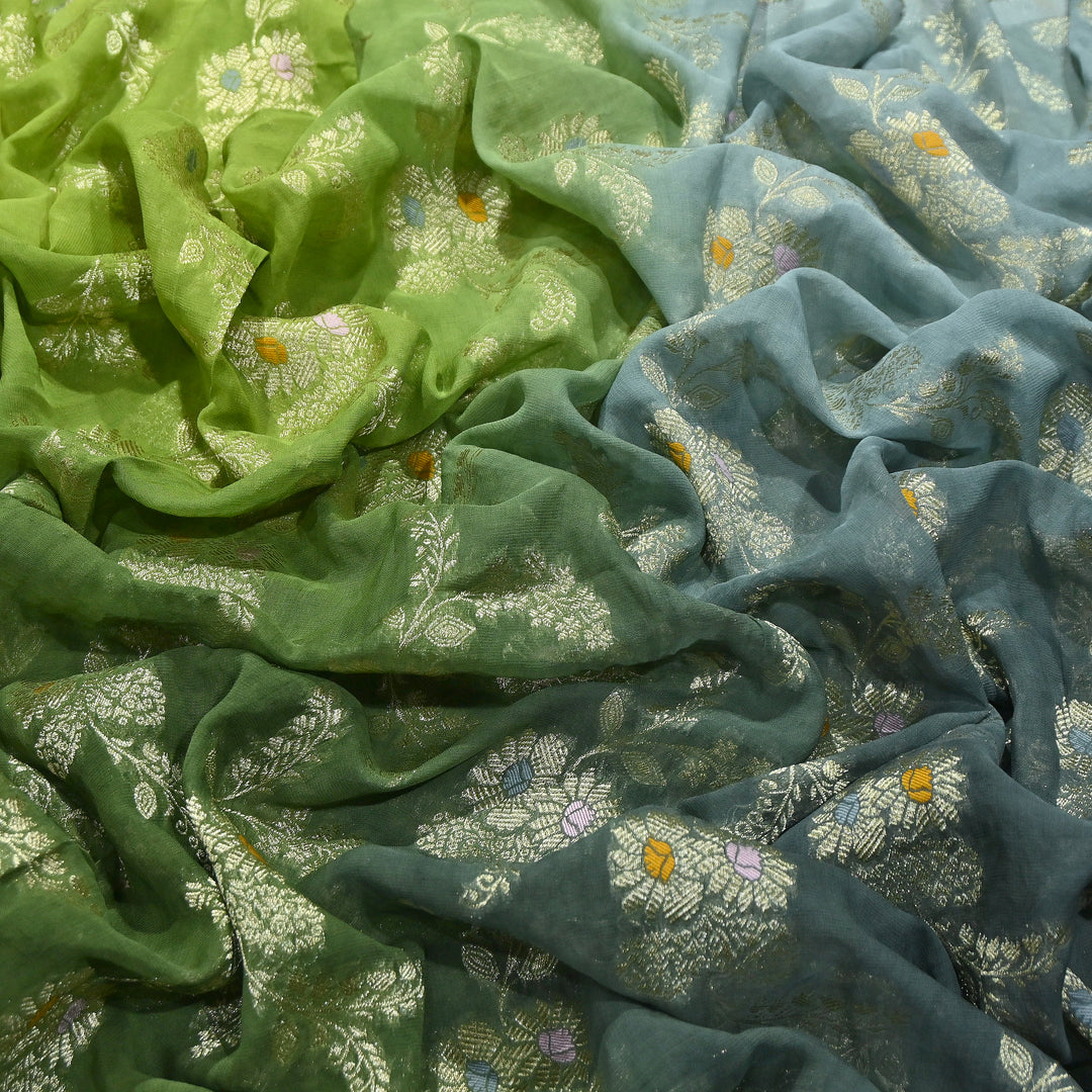 Premium  Dyed Viscose Georgette 4D Shade Zari Jacquard Fabric - 00004D-4