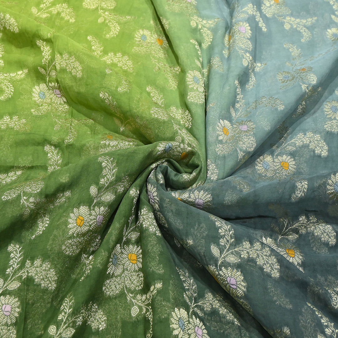 Premium  Dyed Viscose Georgette 4D Shade Zari Jacquard Fabric - 00004D-4