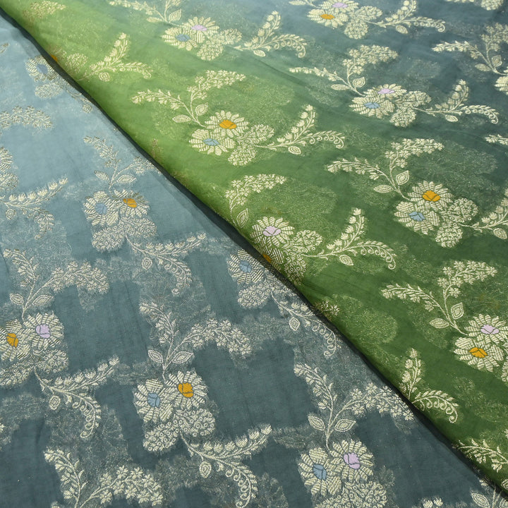 Premium  Dyed Viscose Georgette 4D Shade Zari Jacquard Fabric - 00004D-4
