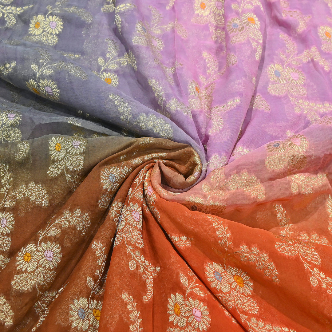 Premium  Dyed Viscose Georgette 4D Shade Zari Jacquard Fabric - 00004D-5